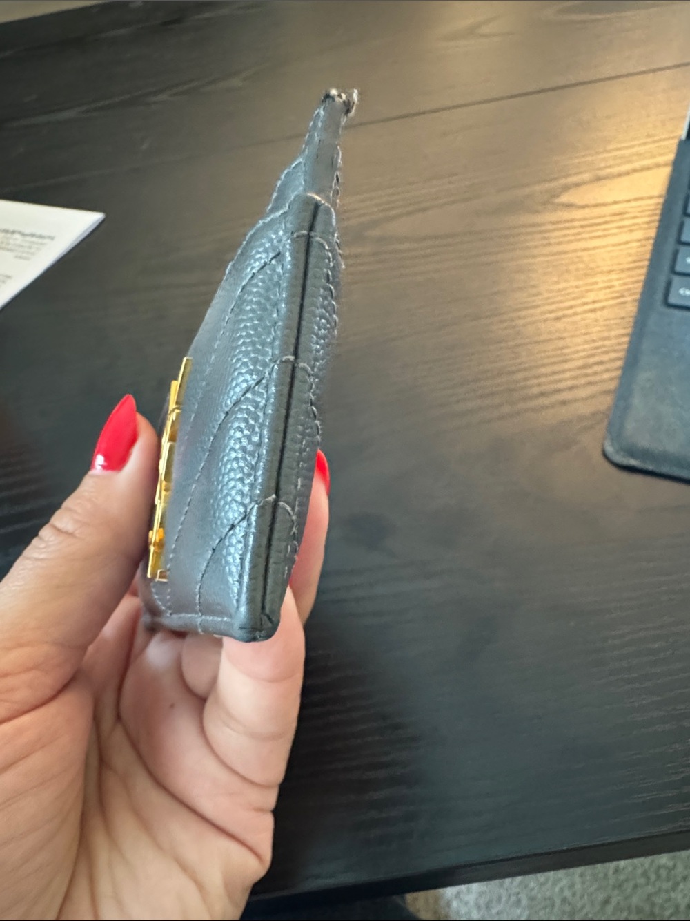 Saint Laurent Gray Quilted Card Holder with Gold YSL Hardware - Picture 4 of 15